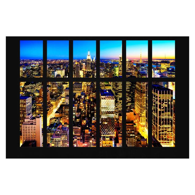 papel de parede urbano Window View Manhattan Skyline At Night