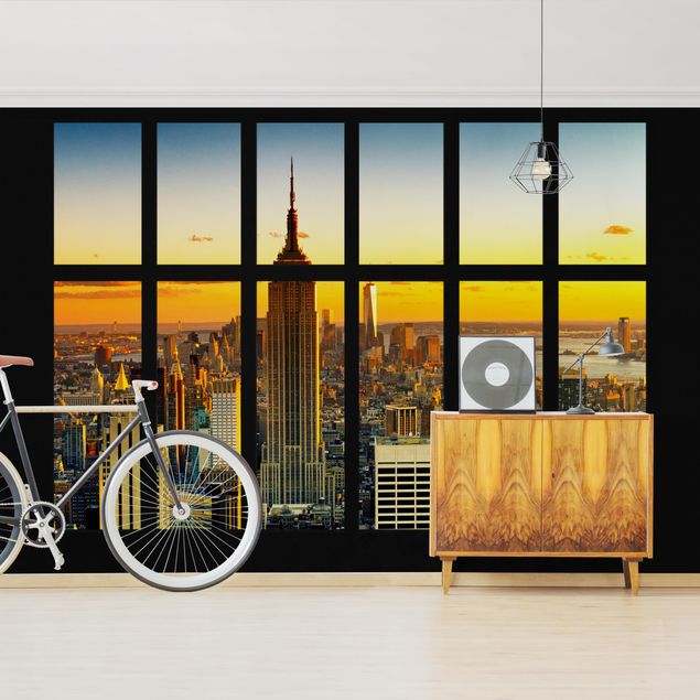 decoraçao para parede de cozinha Window View Manhattan Skyline Sunset