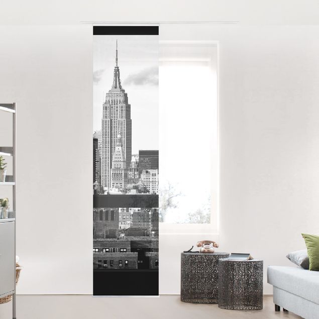 decoraçao para parede de cozinha Windows Overlooking New York Skyline Black And White