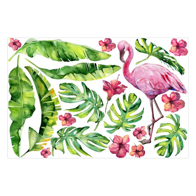 película autocolante Jungle Flamingo Leaves Set