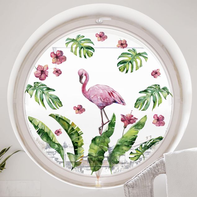 decoraçao para parede de cozinha Jungle Flamingo Leaves Set