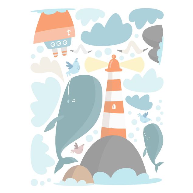 Autocolantes para vidros animais Lighthouse And Whales