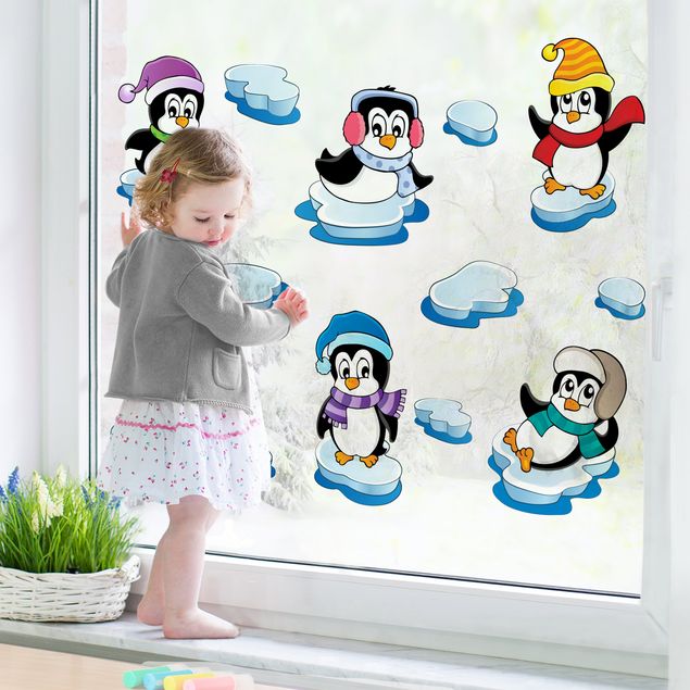 Autocolantes para vidros animais Penguin Winter Set