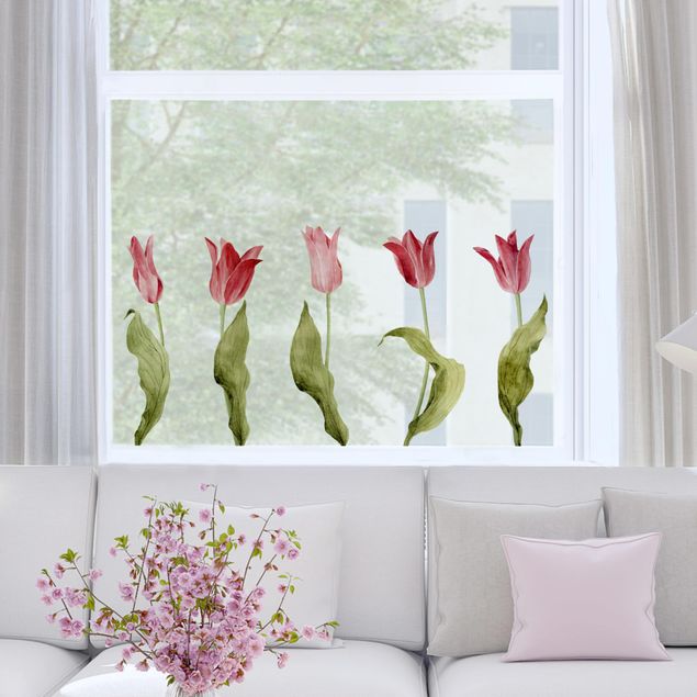 Autocolantes para vidros flores Red Tulips Watercolour
