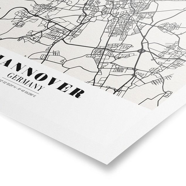 quadros preto e branco para decoração Hannover City Map - Classic