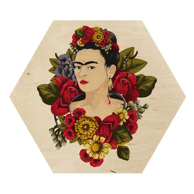 quadro de madeira para parede Frida Kahlo - Roses