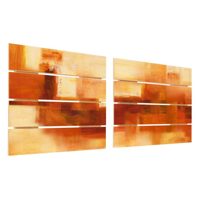 Quadros em madeira 2 partes Composition In Orange And Brown