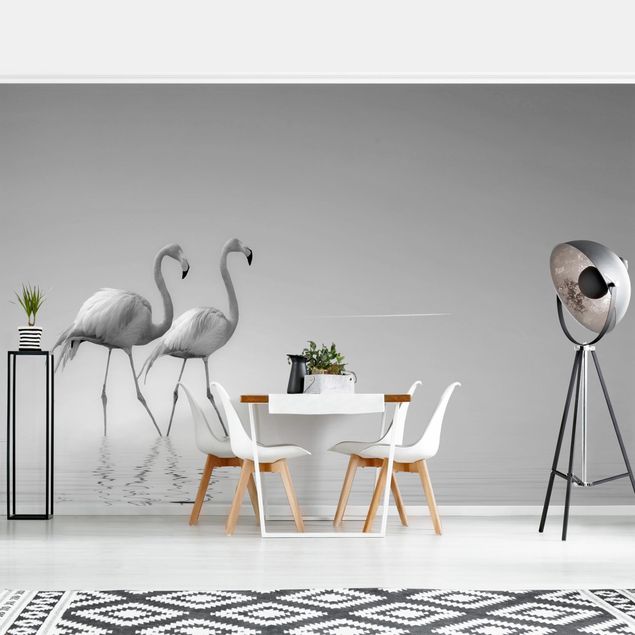 papel de parede moderno para sala Flamingo Love Black And White