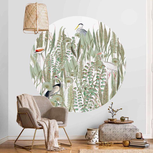 Papel de parede flamingo Flamingo And Stork With Plants
