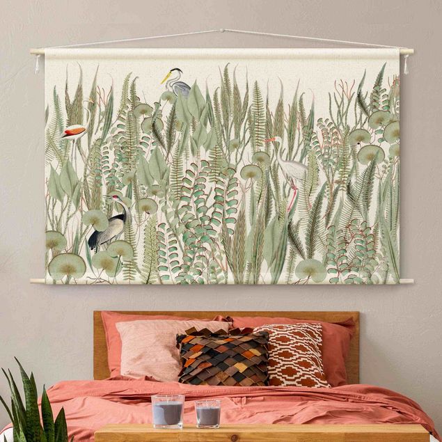 Tapeçaria de parede XXL Flamingo And Stork With Plants
