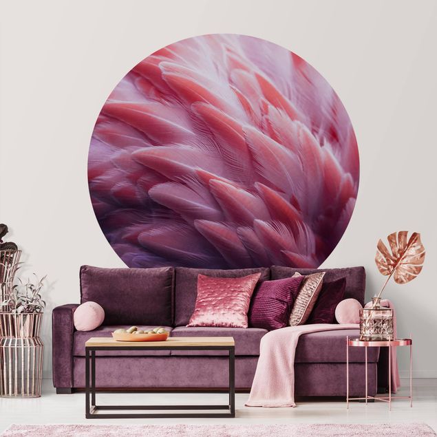 papel de parede moderno para sala Flamingo Feathers Close-Up
