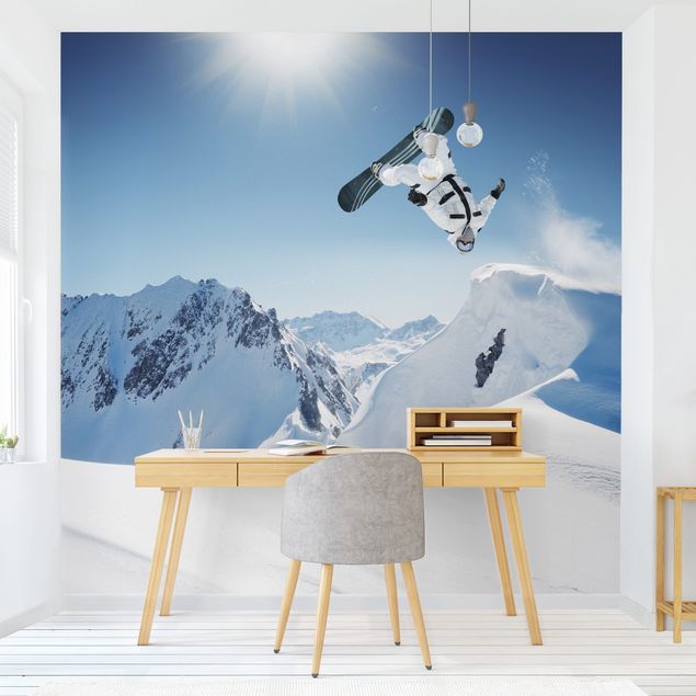 Papel de parede montanhas Flying Snowboarder