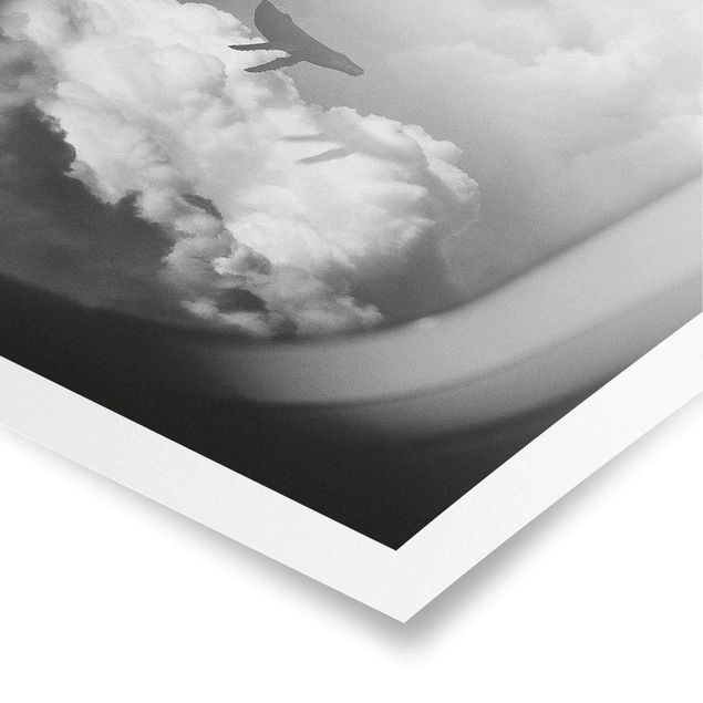 quadros preto e branco para decoração Flying Whale Up In The Clouds