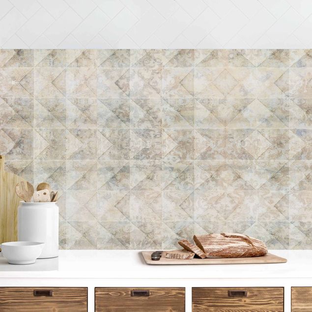 Backsplash de cozinha imitação azulejos Tiles with Vintage Ornaments