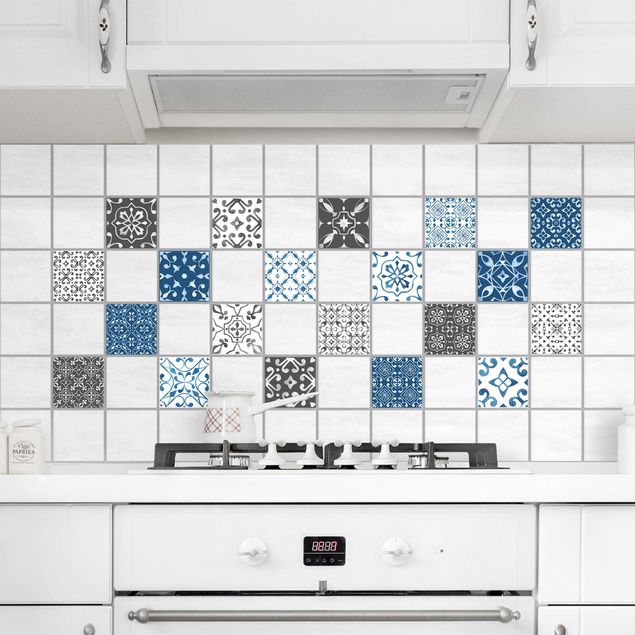 Películas para azulejos padrões Watercolour Pattern Mix Gray Blue
