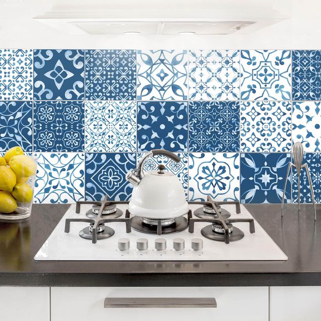 Películas para azulejos padrões Multicolour Pattern Blue White