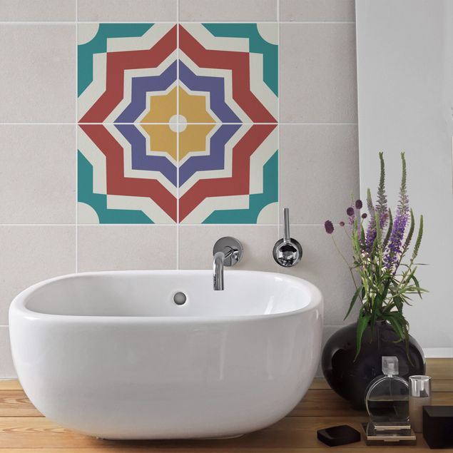 Películas para azulejos estilo marroquino 4 Moroccan tiles star pattern