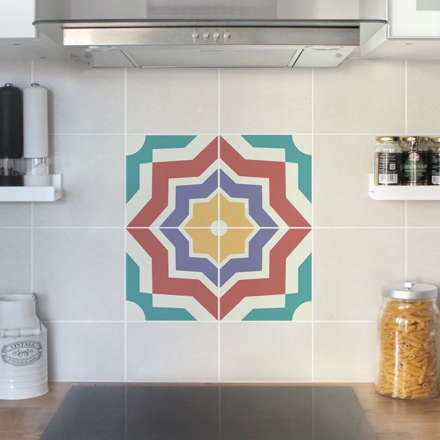 Películas para azulejos padrões 4 Moroccan tiles star pattern