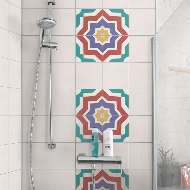 Películas para azulejos multicolorido 4 Moroccan tiles star pattern