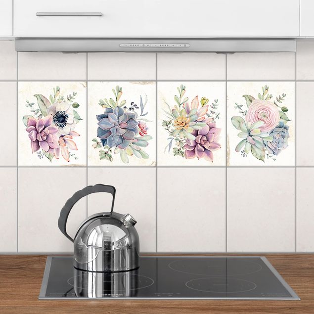 Películas para azulejos padrões Watercolour Flower Cottage