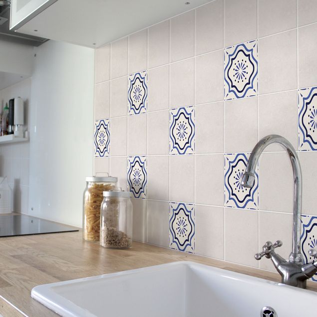 Películas para azulejos padrões Mediterranean tile white blue