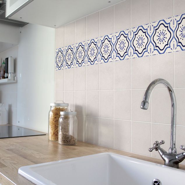Películas para azulejos multicolorido Mediterranean tile white blue