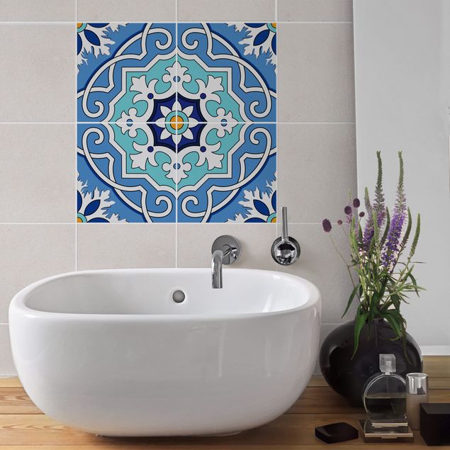 Películas para azulejos padrões Tile Sticker Set - Mediterranean tiles mirror blue