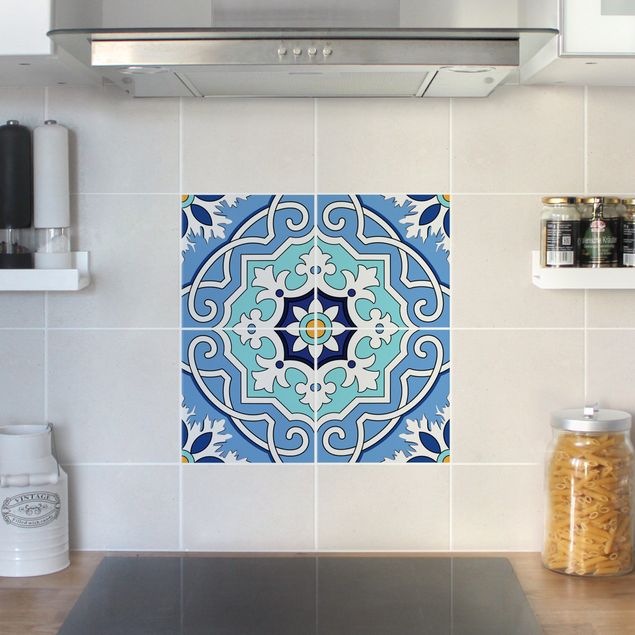 Películas para azulejos em azul Tile Sticker Set - Mediterranean tiles mirror blue