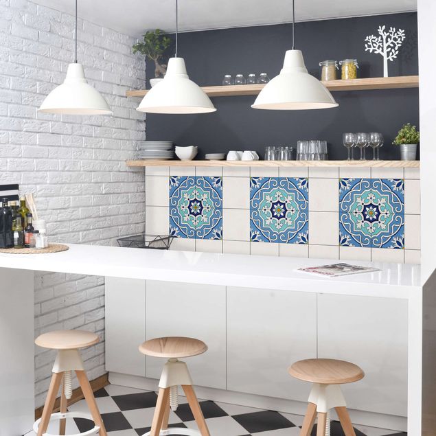 películas adesivas Tile Sticker Set - Mediterranean tiles mirror blue