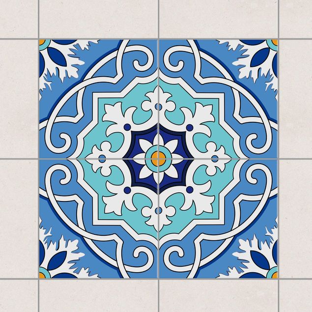 decoraçao cozinha Tile Sticker Set - Mediterranean tiles mirror blue