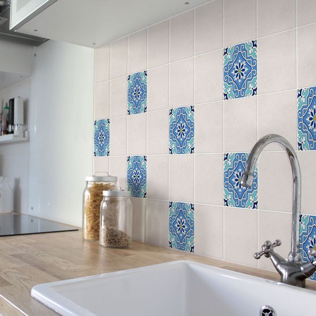 Películas para azulejos padrões Mediterranean tile pattern blue turquoise