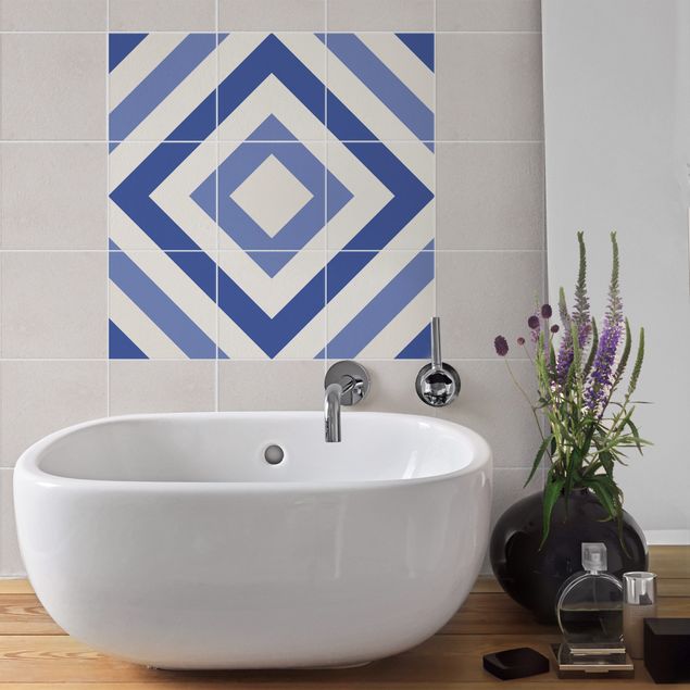 Películas para azulejos estilo marroquino Tile Sticker Set - Moroccan tiles check blue white