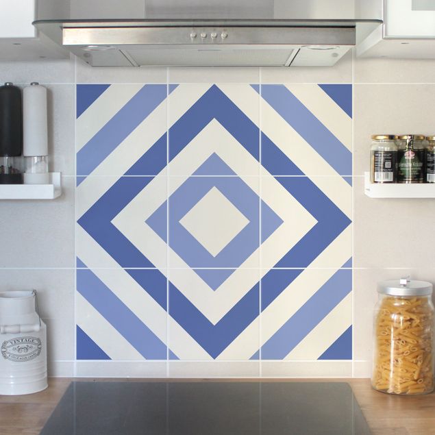 Películas para azulejos padrões Tile Sticker Set - Moroccan tiles check blue white