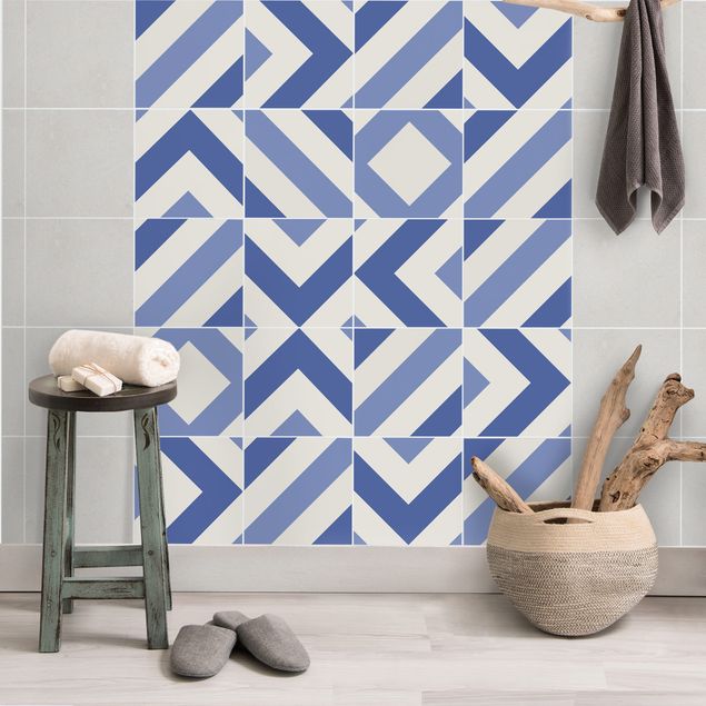 Películas autocolantes Tile Sticker Set - Moroccan tiles check blue white