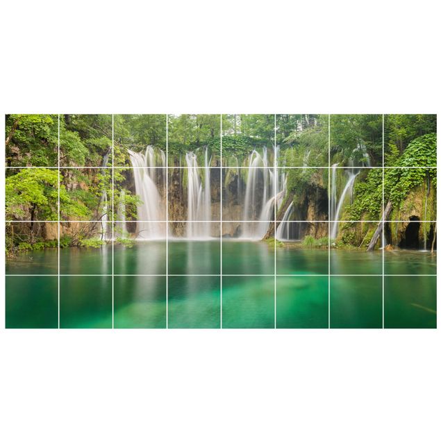Películas para azulejos em verde Waterfall Plitvice Lakes