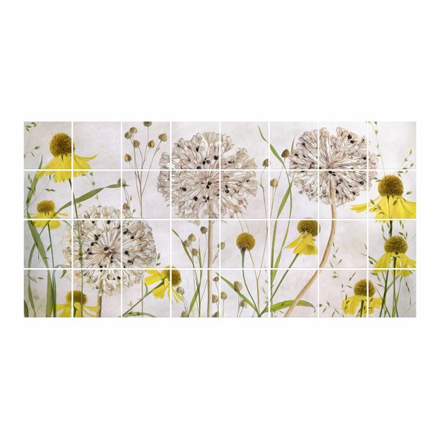 Autocolantes para azulejos Allium And Helenium Illustration