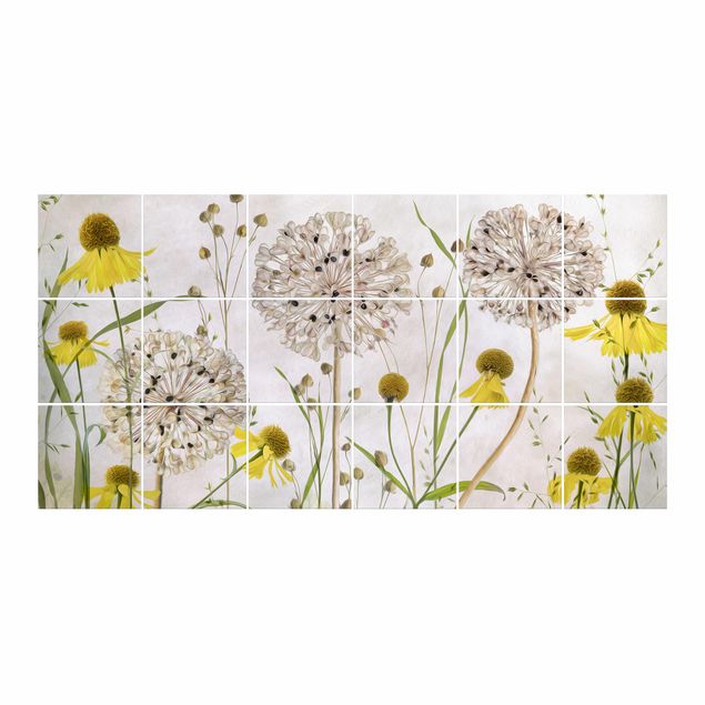 Películas para azulejos Allium And Helenium Illustration