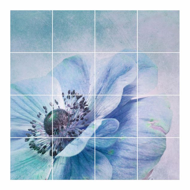 Películas para azulejos Flower In Turquoise