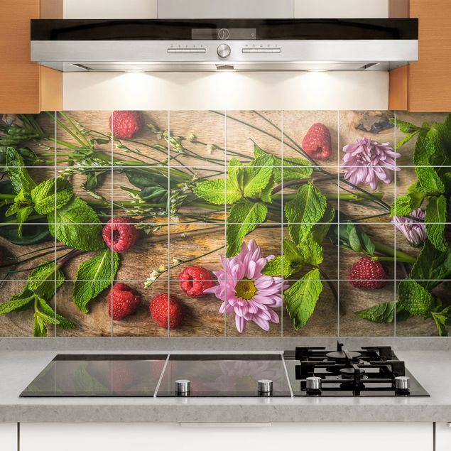 decoraçao para parede de cozinha Flowers Raspberries Mint