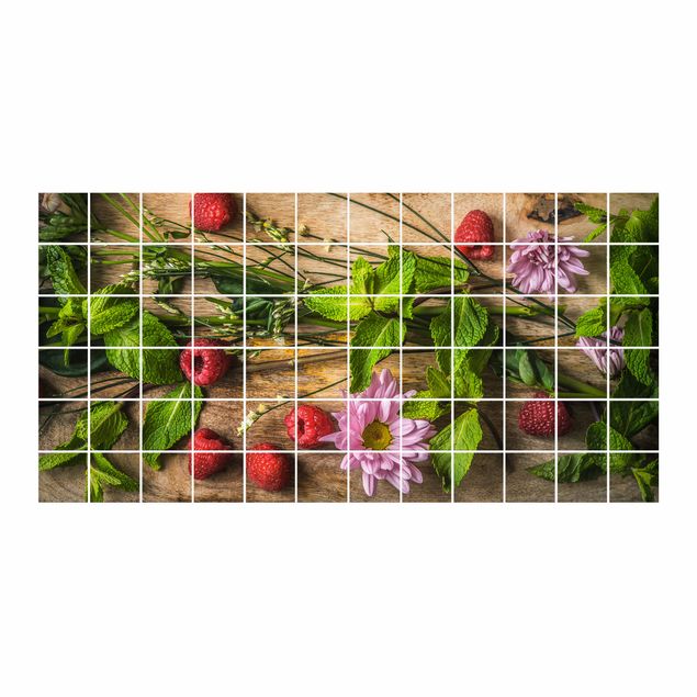 Películas para azulejos em verde Flowers Raspberries Mint