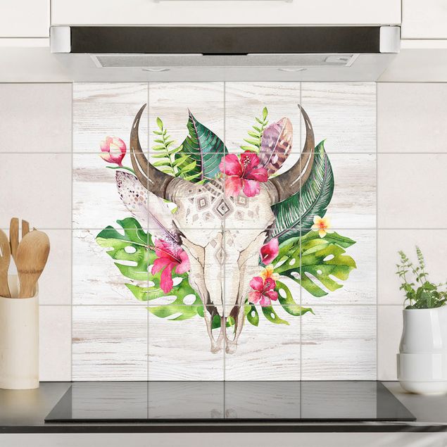 decoraçoes cozinha Tropical Flower Skull