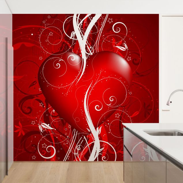 Papel de parede vermelho Floral Heart