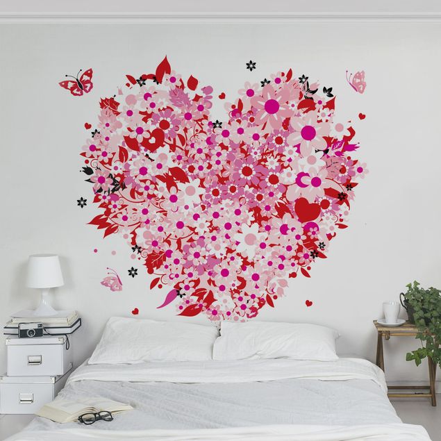 Papel de parede borboletas Floral Retro Heart