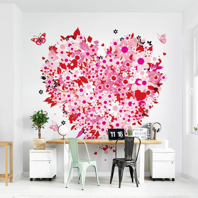 Papel de parede vintage Floral Retro Heart