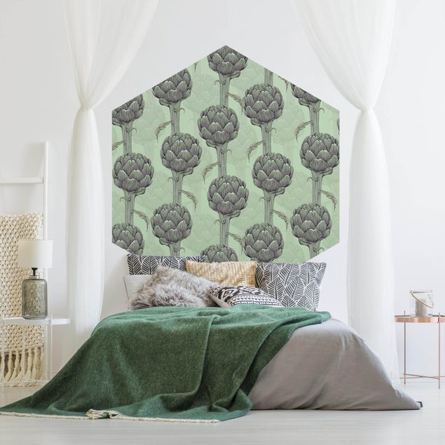 Papel de parede hexagonal Floral Elegance Artichoke With Gradient Green XXl