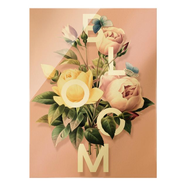 Quadros rosas Florale Typography - Bloom