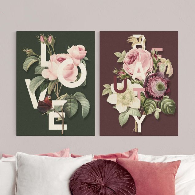 Quadros florais Floral Typography - Love & Beauty