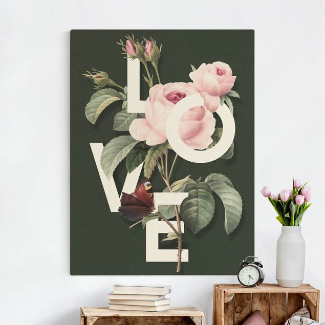 Telas decorativas rosas Florale Typography - Love