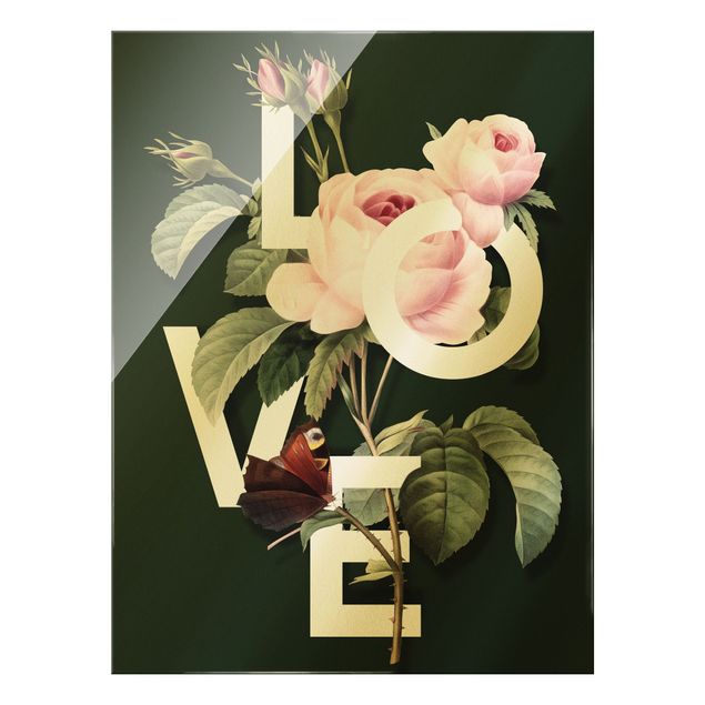 Quadros verdes Florale Typography - Love