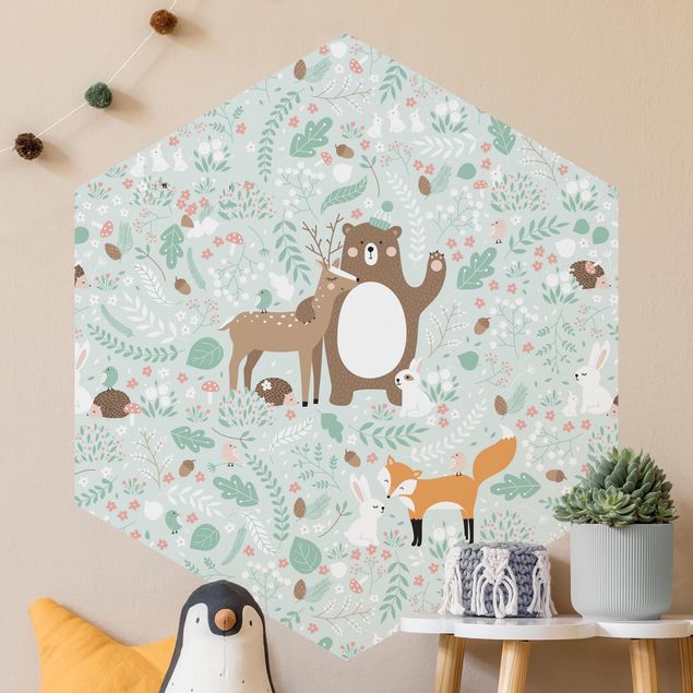 Papel de parede padrões Forest-Friends-With-Forest-Animals